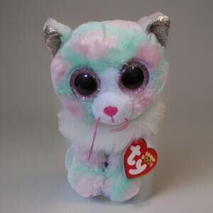 Ty Beanie Boos Opal The Cat Big Pink Glitter Eyes 6" NWMT